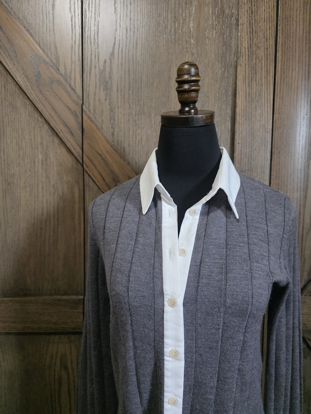 NAADAM Cashmere Blend Gray Ribbed Cardigan - Picture 2 of 5